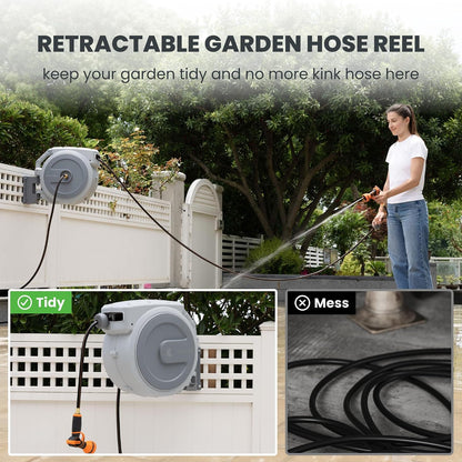 Retractable Garden Hose Reel 1/2"130FT Wall Mount Light Grey
