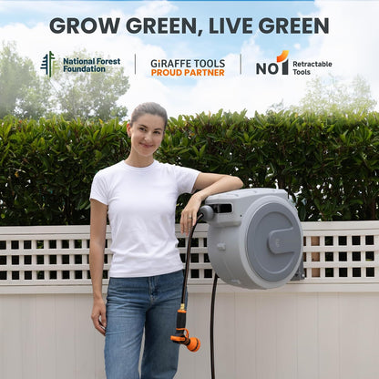 Retractable Garden Hose Reel 1/2"130FT Wall Mount Light Grey
