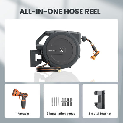 Retractable Garden Hose Reel 1/2"130FT Wall Mount Light Grey