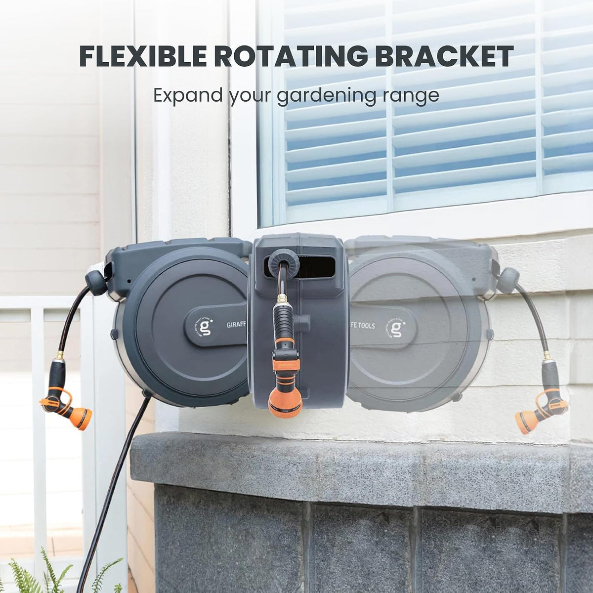 Retractable Garden Hose Reel 1/2"130FT Wall Mount Light Grey