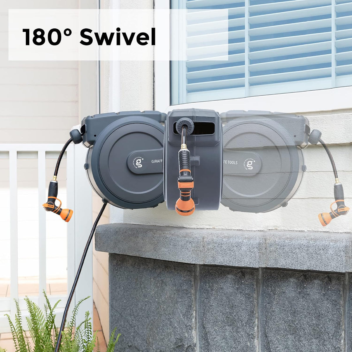 Retractable Garden Hose Reel 1/2"130FT Wall Mount Light Grey