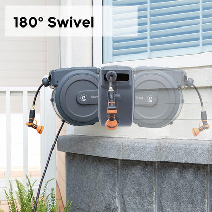 Retractable Garden Hose Reel 1/2"130FT Wall Mount Light Grey