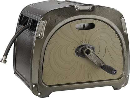 SW5 Metal Hose Reel Box, Heavy Duty Garden Hose Storage Reel Hideaway, Crank Handle, 150ft 5/8" Hose Capacity, Green