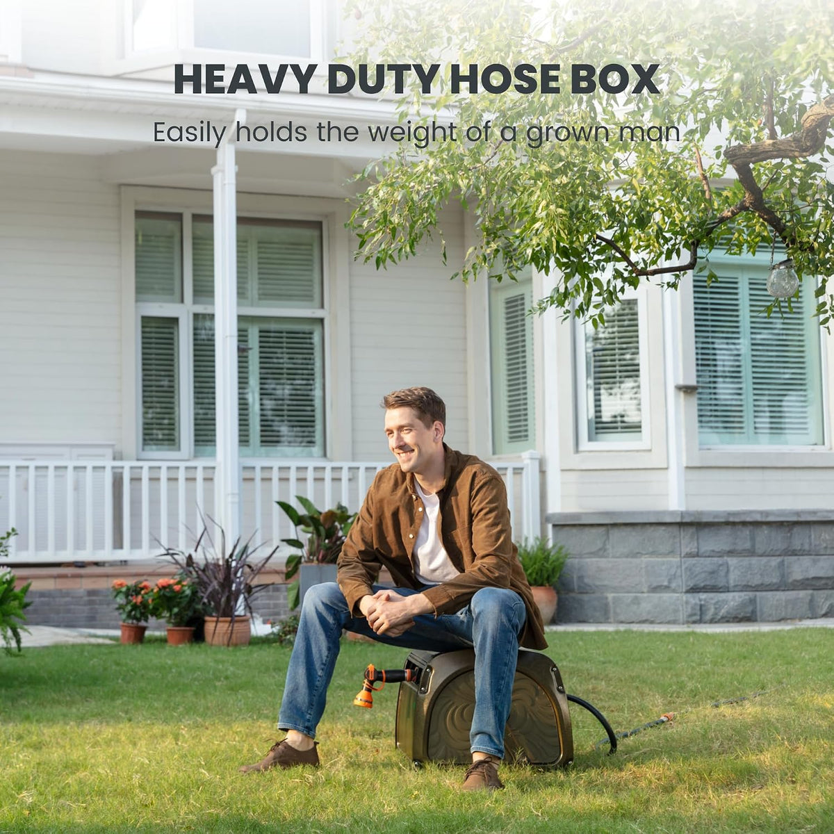 SW5 Metal Hose Reel Box, Heavy Duty Garden Hose Storage Reel Hideaway, Crank Handle, 150ft 5/8" Hose Capacity, Green