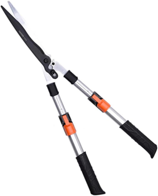 Pro Gear Lever Hedge Shears - 29” - 34” - Telescoping Extendable Handle with High Carbon Steel Teflon Coated Wavy Blade - Ergo Rubber Long Handle - Heavy Duty Gardening Tool