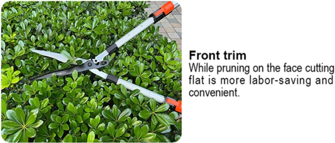 Pro Gear Lever Hedge Shears - 29” - 34” - Telescoping Extendable Handle with High Carbon Steel Teflon Coated Wavy Blade - Ergo Rubber Long Handle - Heavy Duty Gardening Tool
