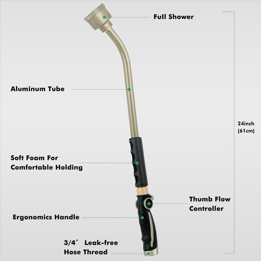 Long Watering Wand, 24 Inches Gentle Soft Full Shower Sprayer Wand
