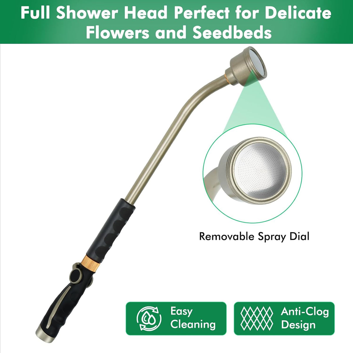 Long Watering Wand, 24 Inches Gentle Soft Full Shower Sprayer Wand