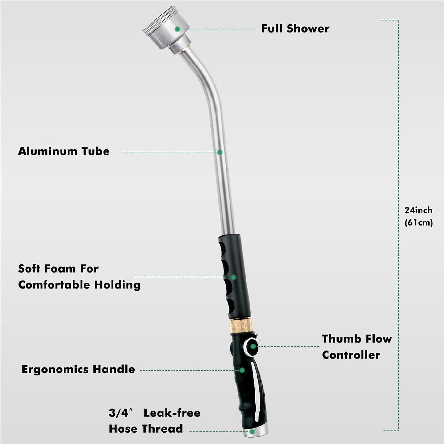 Long Watering Wand, 24 Inches Gentle Soft Full Shower Sprayer Wand