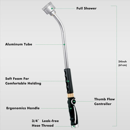 Long Watering Wand, 24 Inches Gentle Soft Full Shower Sprayer Wand