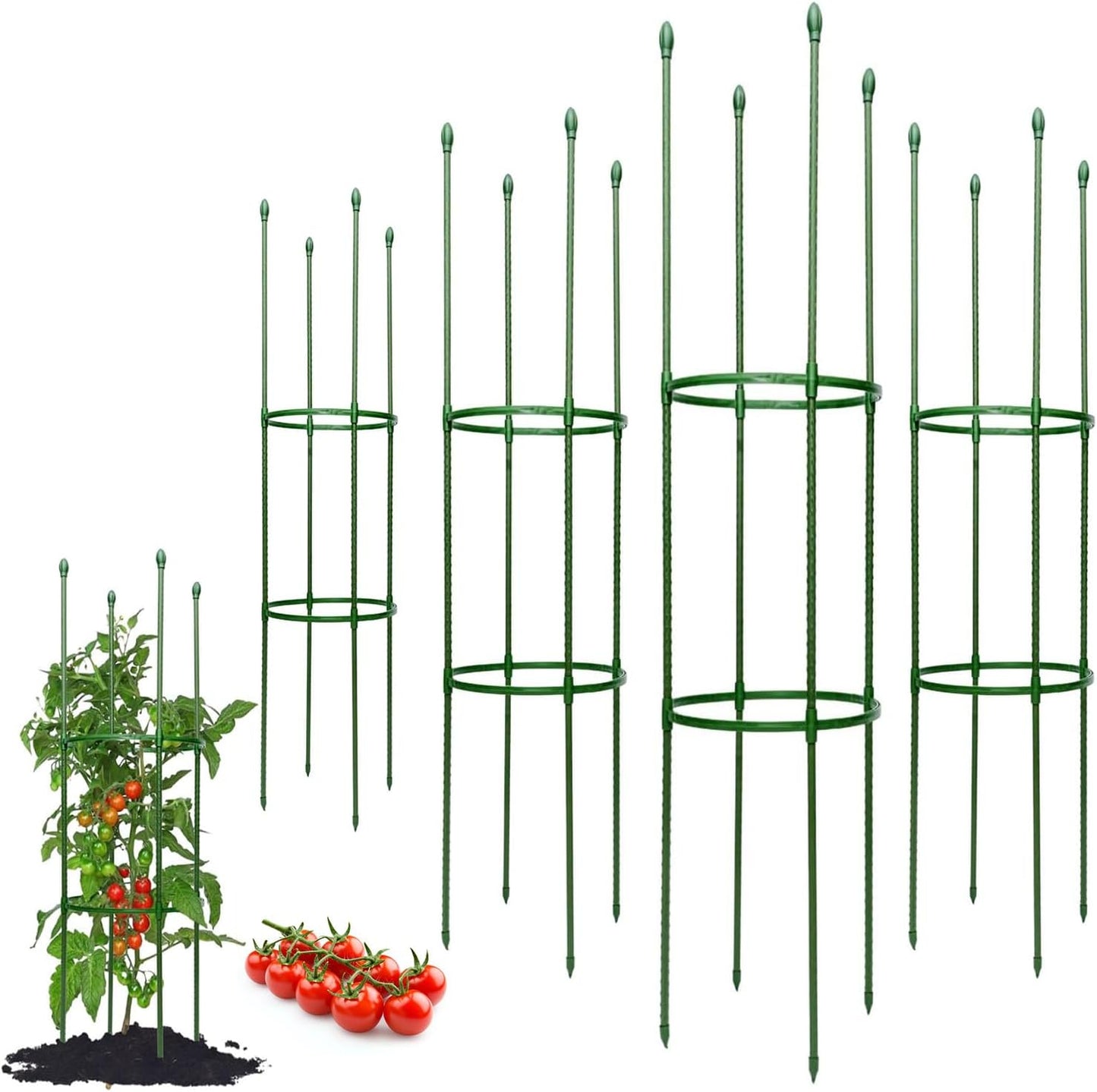 Tomato Cages for Garden&Pots, 4 Pack 50" Plant Support Trellis for Tomatoes, Cucumbers, Beans | Heavy-Duty Steel with Rust-Proof Coating | Garden Stakes for Outdoor Indoor Plants