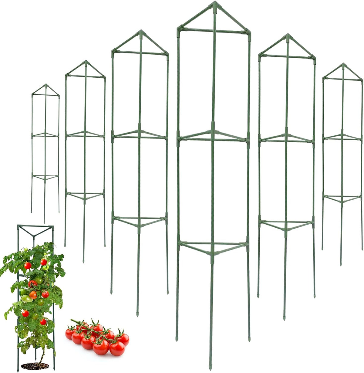Tomato Cages for Garden&Pots, 4 Pack 50" Plant Support Trellis for Tomatoes, Cucumbers, Beans | Heavy-Duty Steel with Rust-Proof Coating | Garden Stakes for Outdoor Indoor Plants