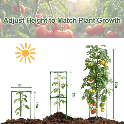 Tomato Cages for Garden&Pots, 4 Pack 50" Plant Support Trellis for Tomatoes, Cucumbers, Beans | Heavy-Duty Steel with Rust-Proof Coating | Garden Stakes for Outdoor Indoor Plants