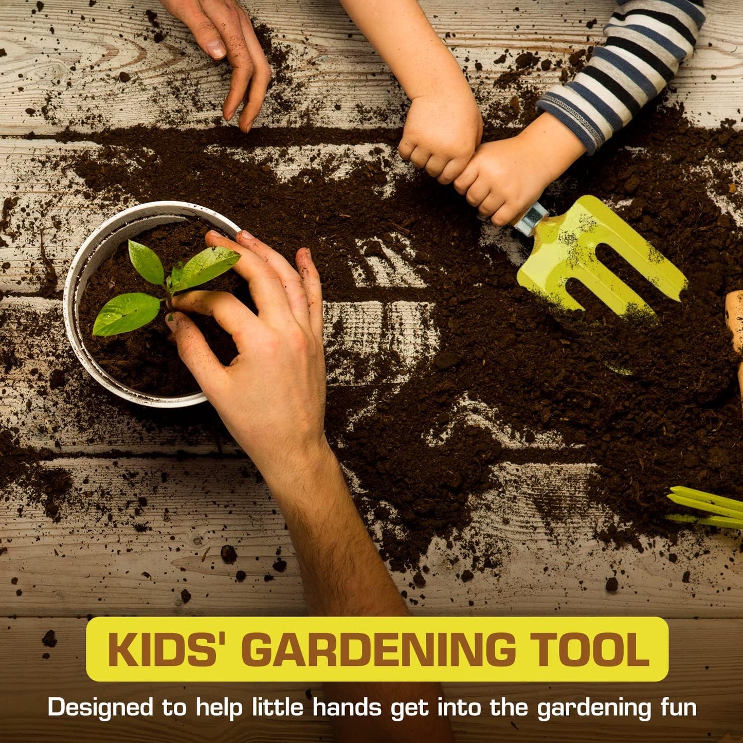 Kids Long Handle Garden Hoe, Mini Digging Tool with Wooden Handle, Gardening Tool for Children, Orange