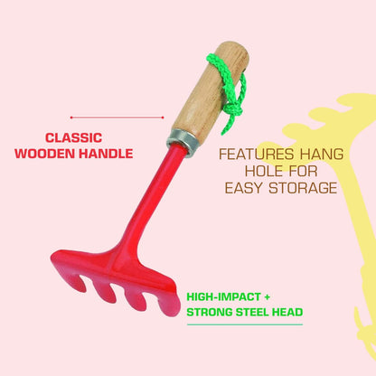 Kids Long Handle Garden Hoe, Mini Digging Tool with Wooden Handle, Gardening Tool for Children, Orange
