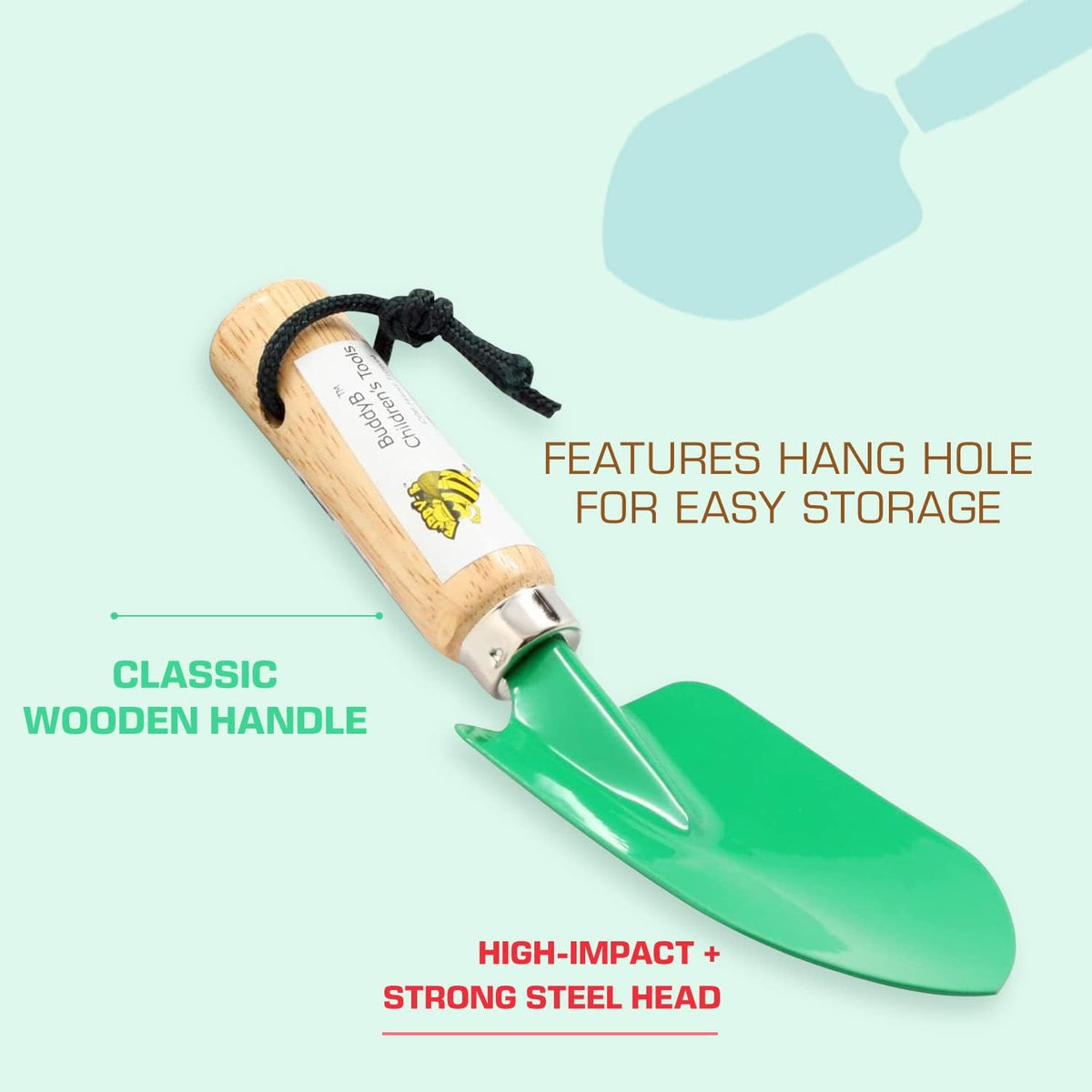 Kids Long Handle Garden Hoe, Mini Digging Tool with Wooden Handle, Gardening Tool for Children, Orange