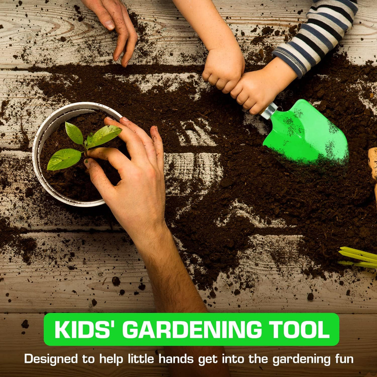 Kids Long Handle Garden Hoe, Mini Digging Tool with Wooden Handle, Gardening Tool for Children, Orange
