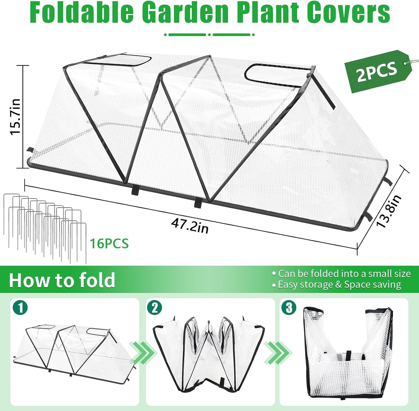 2 Pack Garden Covers for Raised Beds, 45"X22"X16", Freeze Protection