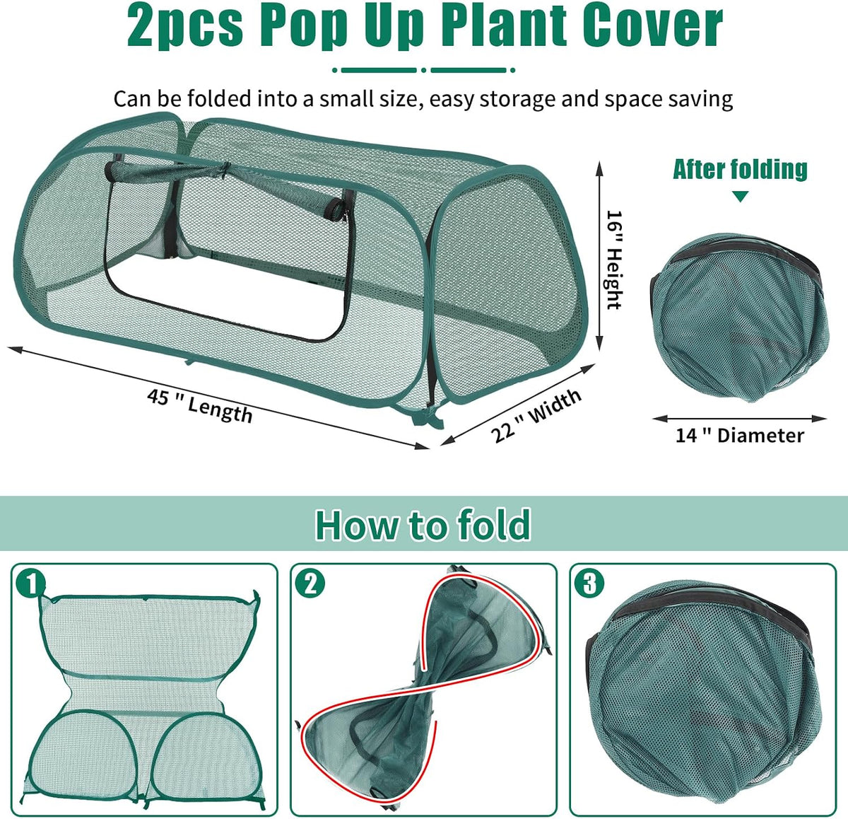 2 Pack Garden Covers for Raised Beds, 45"X22"X16", Freeze Protection