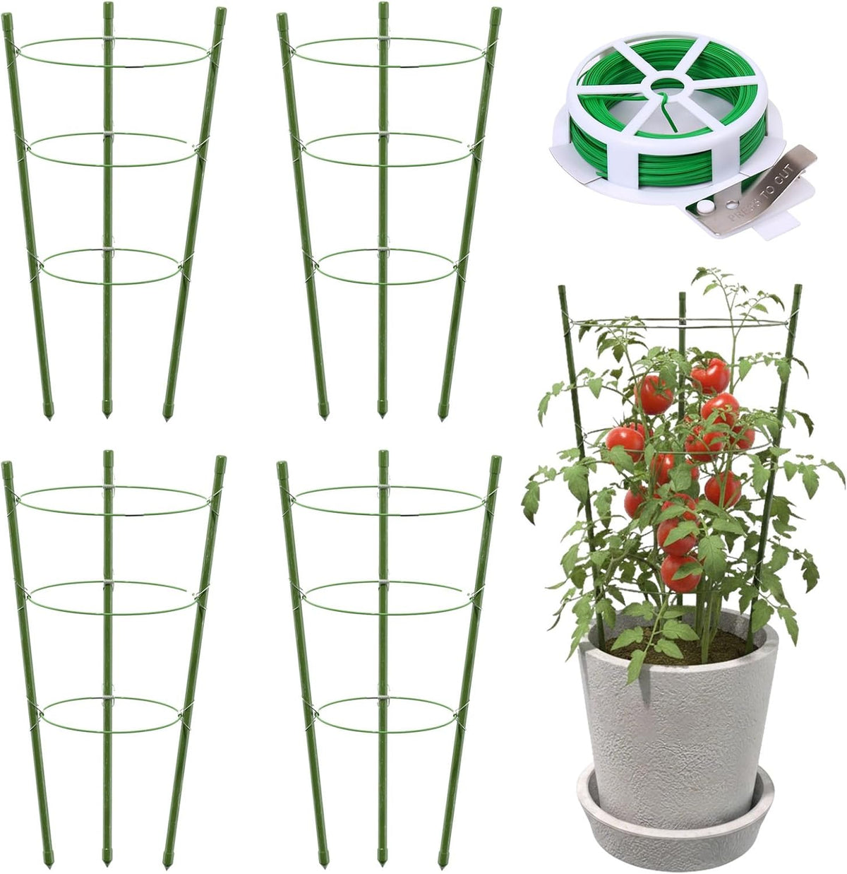 4 Pack Plant Support Tomato Cages for Garden, 18 Inches Small Tomato Cages and Supports with Adjustable Rings for Garden Pots, Plant Stakes Tomato Trellis Rings for Climbing Plants