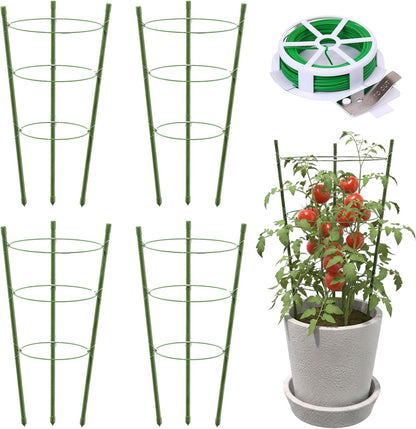 4 Pack Plant Support Tomato Cages for Garden, 18 Inches Small Tomato Cages and Supports with Adjustable Rings for Garden Pots, Plant Stakes Tomato Trellis Rings for Climbing Plants