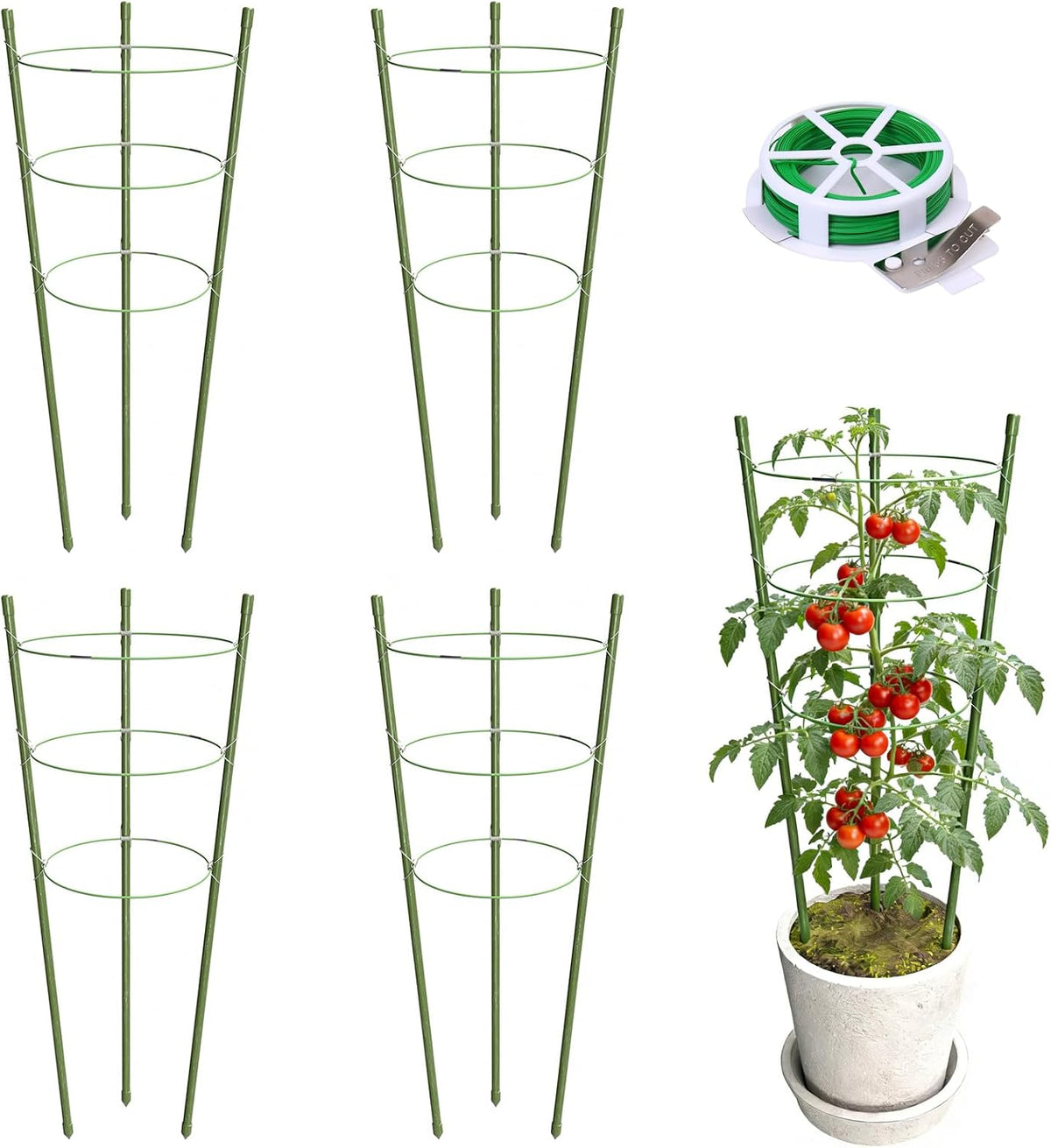 4 Pack Plant Support Tomato Cages for Garden, 18 Inches Small Tomato Cages and Supports with Adjustable Rings for Garden Pots, Plant Stakes Tomato Trellis Rings for Climbing Plants