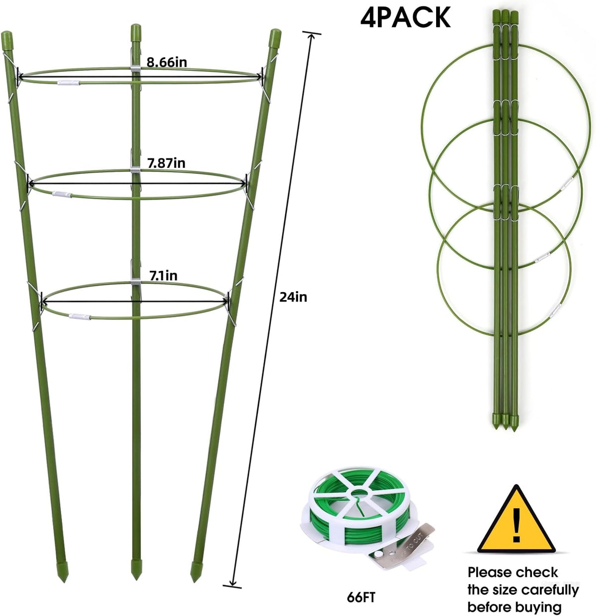 4 Pack Plant Support Tomato Cages for Garden, 18 Inches Small Tomato Cages and Supports with Adjustable Rings for Garden Pots, Plant Stakes Tomato Trellis Rings for Climbing Plants