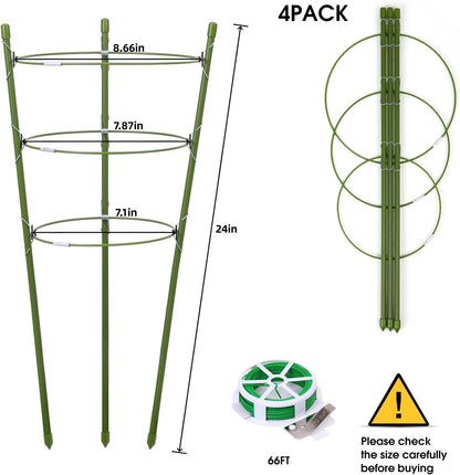 4 Pack Plant Support Tomato Cages for Garden, 18 Inches Small Tomato Cages and Supports with Adjustable Rings for Garden Pots, Plant Stakes Tomato Trellis Rings for Climbing Plants
