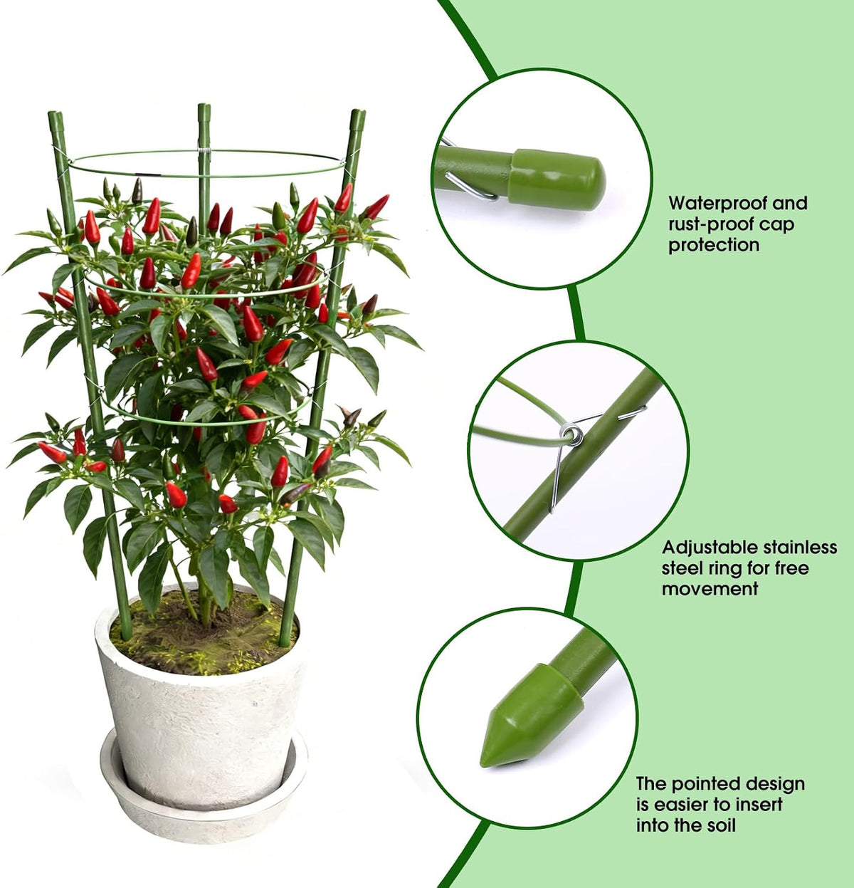4 Pack Plant Support Tomato Cages for Garden, 18 Inches Small Tomato Cages and Supports with Adjustable Rings for Garden Pots, Plant Stakes Tomato Trellis Rings for Climbing Plants