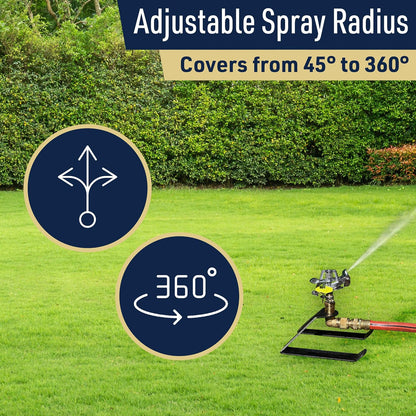 Impact Sprinklers for Yard, Garden, and Large Areas - Rotating Pulsating Lawn Sprinkler with Adjustable 360 Degree Rotating Head and Heavy Duty Steel Sled Base