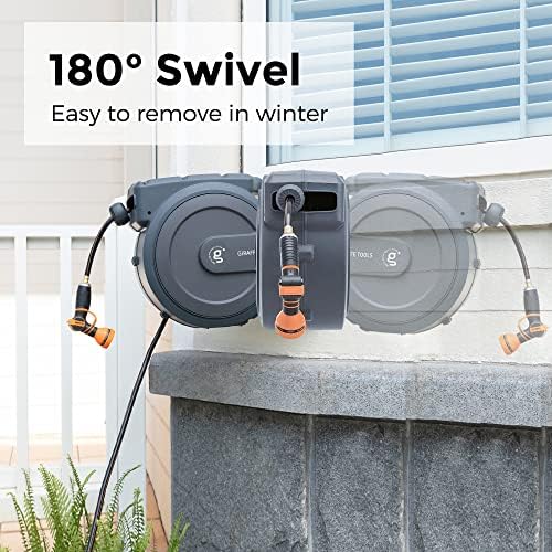PRO Metal Bracket for AW25/30 and Hose Reel 1/2‘’ 78ft, Heavy Duty Retractable Garden Hose Reel