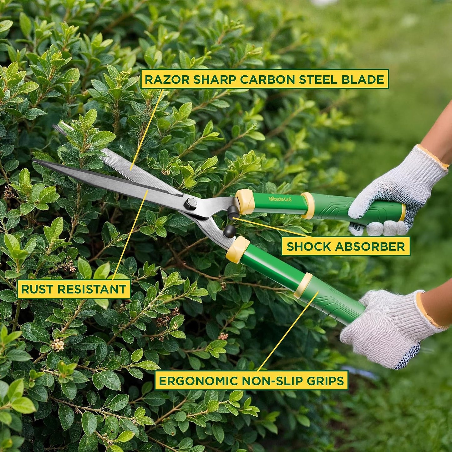 21 in. Hedge Shears – Lawn and Yard Tool with Sharp Carbon Steel Blades, Comfort Grip Handles, and Lightweight Design for Shaping/Trimming Hedges, Shrubs, and Bushes