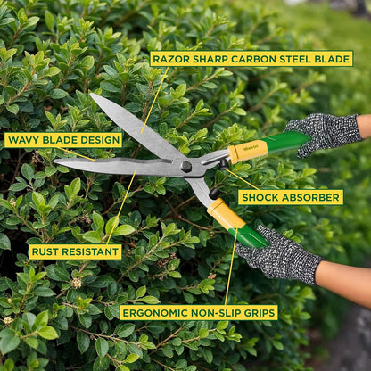 21 in. Hedge Shears – Lawn and Yard Tool with Sharp Carbon Steel Blades, Comfort Grip Handles, and Lightweight Design for Shaping/Trimming Hedges, Shrubs, and Bushes