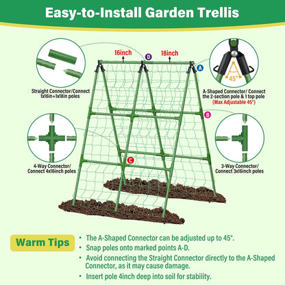 2Pack 51x35Inch Cucumber Trellis for Raised Bed, Adjustable A-Frame Garden Trellis for Climbing Plants Outdoor with Climbing Net, Meal Plant Trellis for Vegetables Pea Bean Tomato Squash Grape