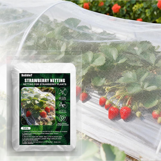 Garden Netting for Strawberry Plants,6.5'x10' HDPE Fine Strawberry Bird Netting for Raised Bed Row Cover Screen Mesh Net,Protecting Plant Mesh Cover for Fruit Tree Vegetable Flowers (6.5'x10')