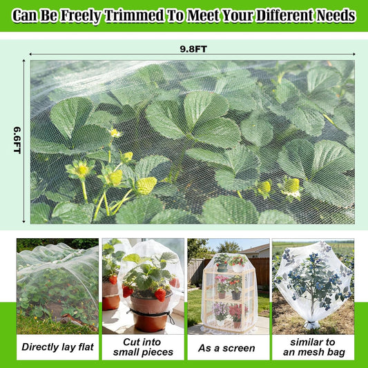 Garden Netting for Strawberry Plants,6.5'x10' HDPE Fine Strawberry Bird Netting for Raised Bed Row Cover Screen Mesh Net,Protecting Plant Mesh Cover for Fruit Tree Vegetable Flowers (6.5'x10')