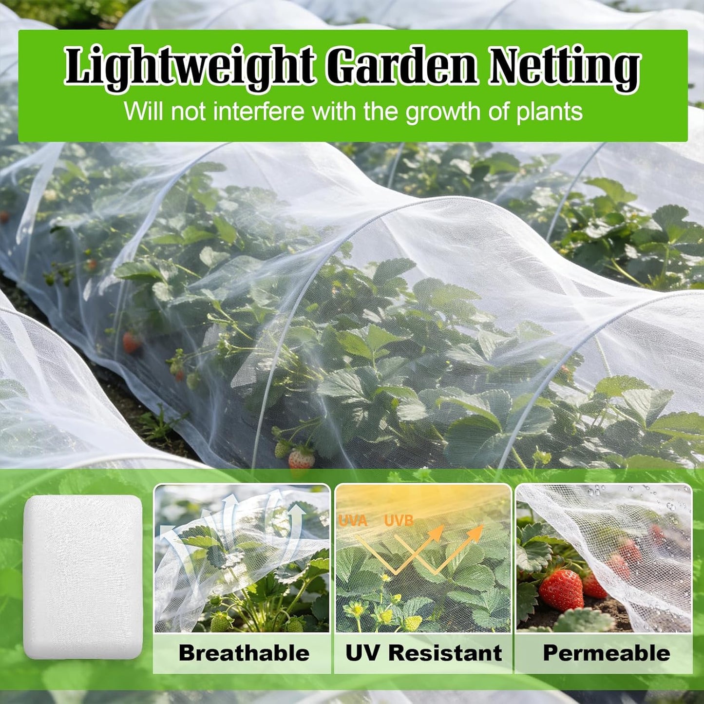 Garden Netting for Strawberry Plants,6.5'x10' HDPE Fine Strawberry Bird Netting for Raised Bed Row Cover Screen Mesh Net,Protecting Plant Mesh Cover for Fruit Tree Vegetable Flowers (6.5'x10')
