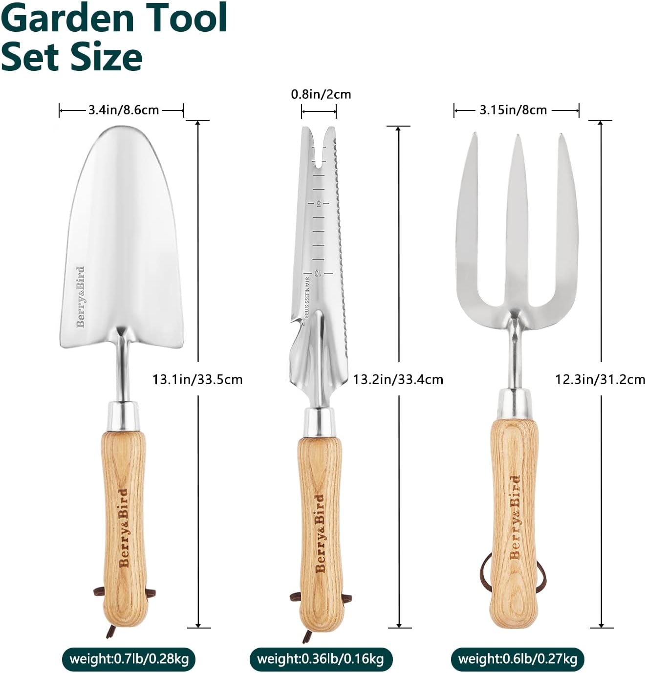 Gardening Hand Tool Set - 3PCS Stainless Steel Garden Tool Kit Multifunctional Tool with Wooden Handle Trowel, Fork & Weeder for Weeding Planting Transplant, Ideal Garden Gift for Women&Men