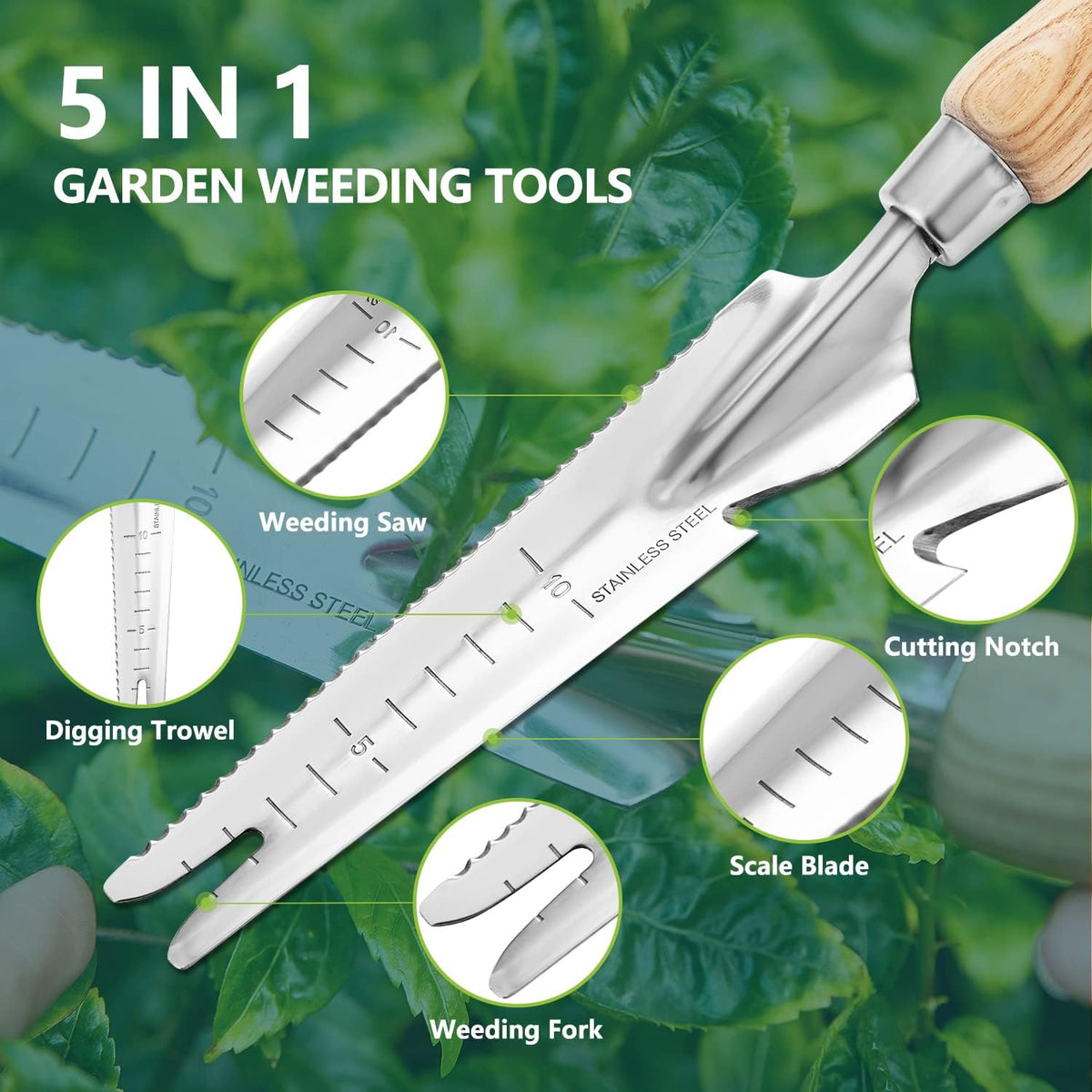 Gardening Hand Tool Set - 3PCS Stainless Steel Garden Tool Kit Multifunctional Tool with Wooden Handle Trowel, Fork & Weeder for Weeding Planting Transplant, Ideal Garden Gift for Women&Men