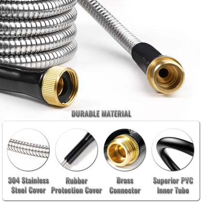 Short Garden Hose 1ft x 5/8",Metal Garden Hose for Hose Reel Faucet,Heavy Duty 304 Stainless Steel Metal Leader Hose,Lightweight & Leakproof Water Hose for Outdoor,Yard,Lawn,Male to Female