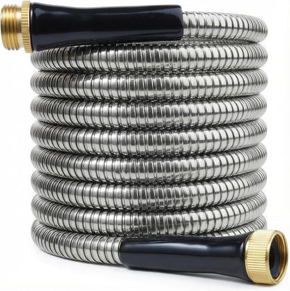 Short Garden Hose 1ft x 5/8",Metal Garden Hose for Hose Reel Faucet,Heavy Duty 304 Stainless Steel Metal Leader Hose,Lightweight & Leakproof Water Hose for Outdoor,Yard,Lawn,Male to Female