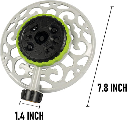 Adjustable Turret Metal Sprinkler, 8 Mode Fixed Lawn Sprinkler for Yard with Hose Quick Connect Product Adapter for Garden Watering Irrigation