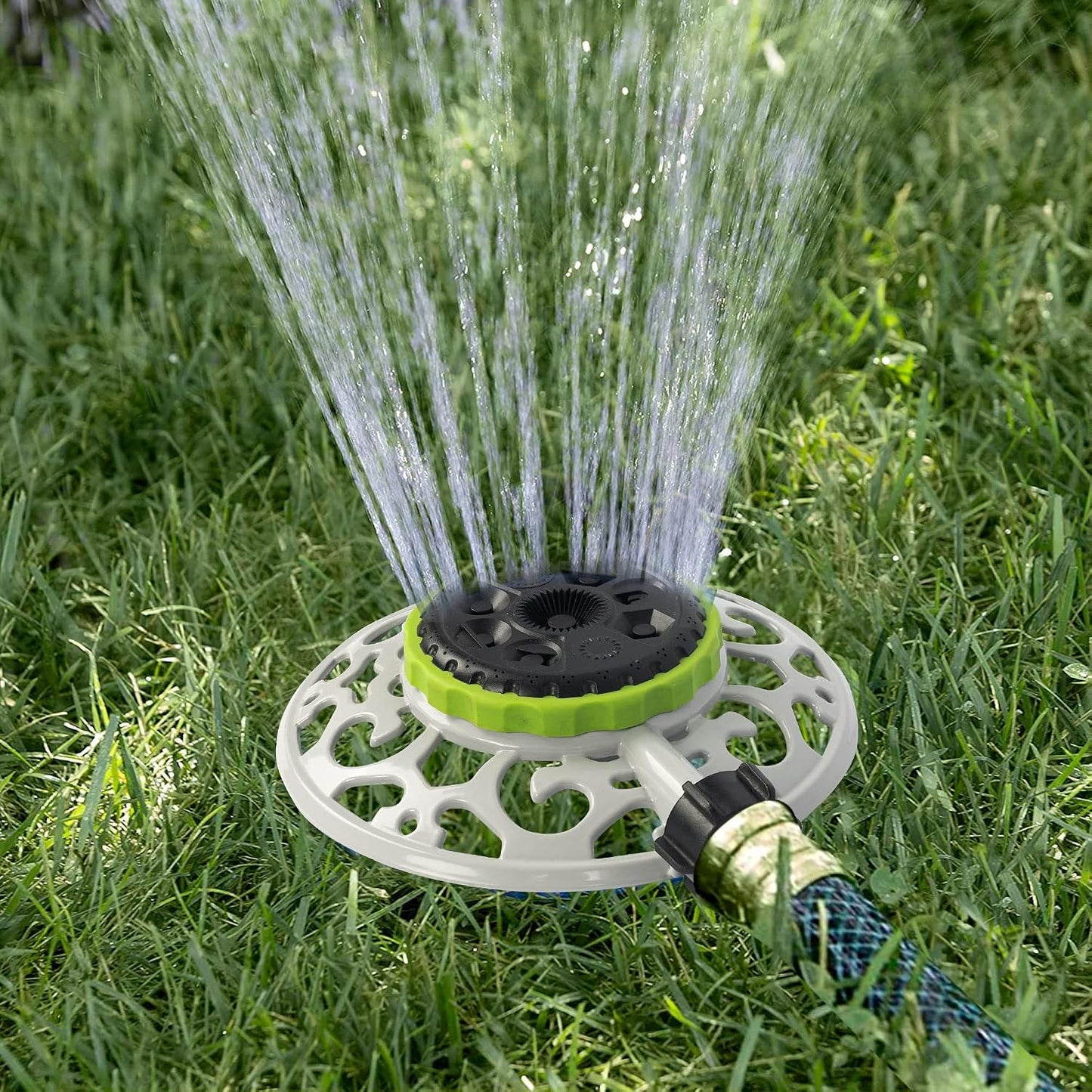 Adjustable Turret Metal Sprinkler, 8 Mode Fixed Lawn Sprinkler for Yard with Hose Quick Connect Product Adapter for Garden Watering Irrigation