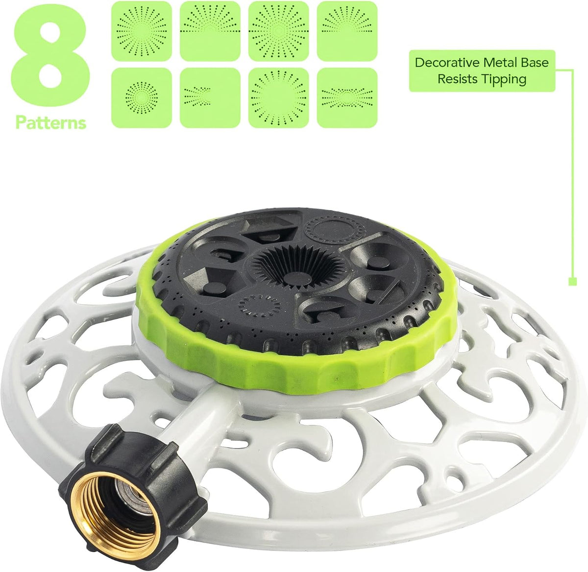 Adjustable Turret Metal Sprinkler, 8 Mode Fixed Lawn Sprinkler for Yard with Hose Quick Connect Product Adapter for Garden Watering Irrigation