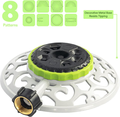 Adjustable Turret Metal Sprinkler, 8 Mode Fixed Lawn Sprinkler for Yard with Hose Quick Connect Product Adapter for Garden Watering Irrigation