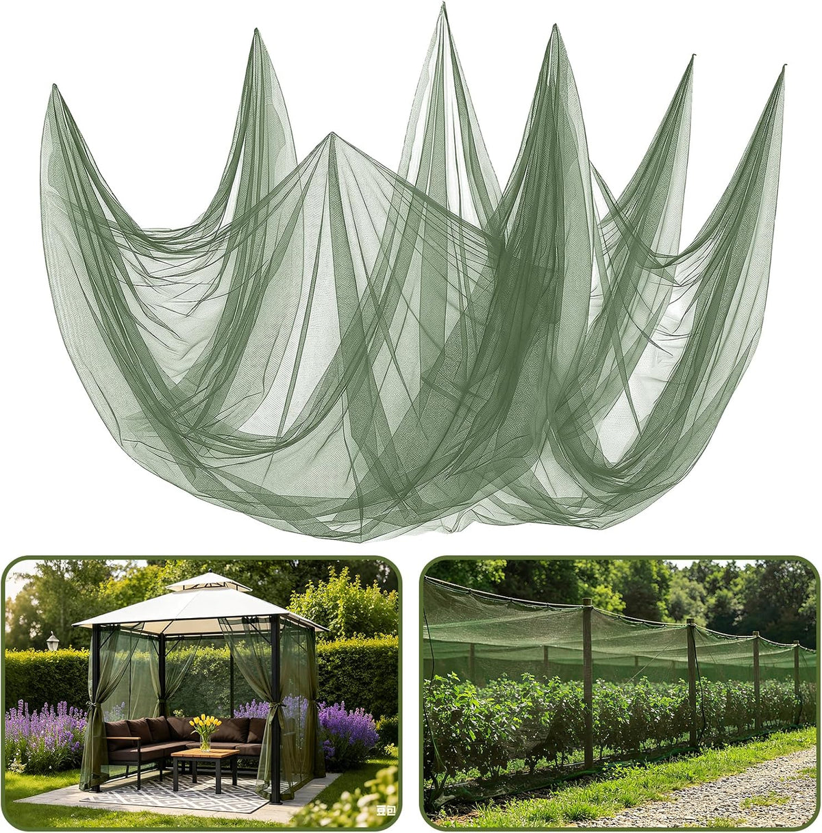 40x10ft Ultra-fine Mesh Mosquito Net, Patio Screen Netting, 1Pc Green
