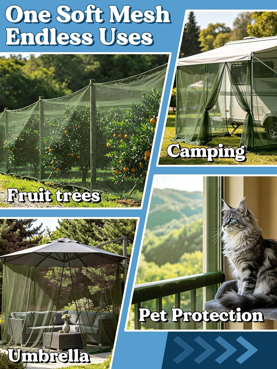 40x10ft Ultra-fine Mesh Mosquito Net, Patio Screen Netting, 1Pc Green