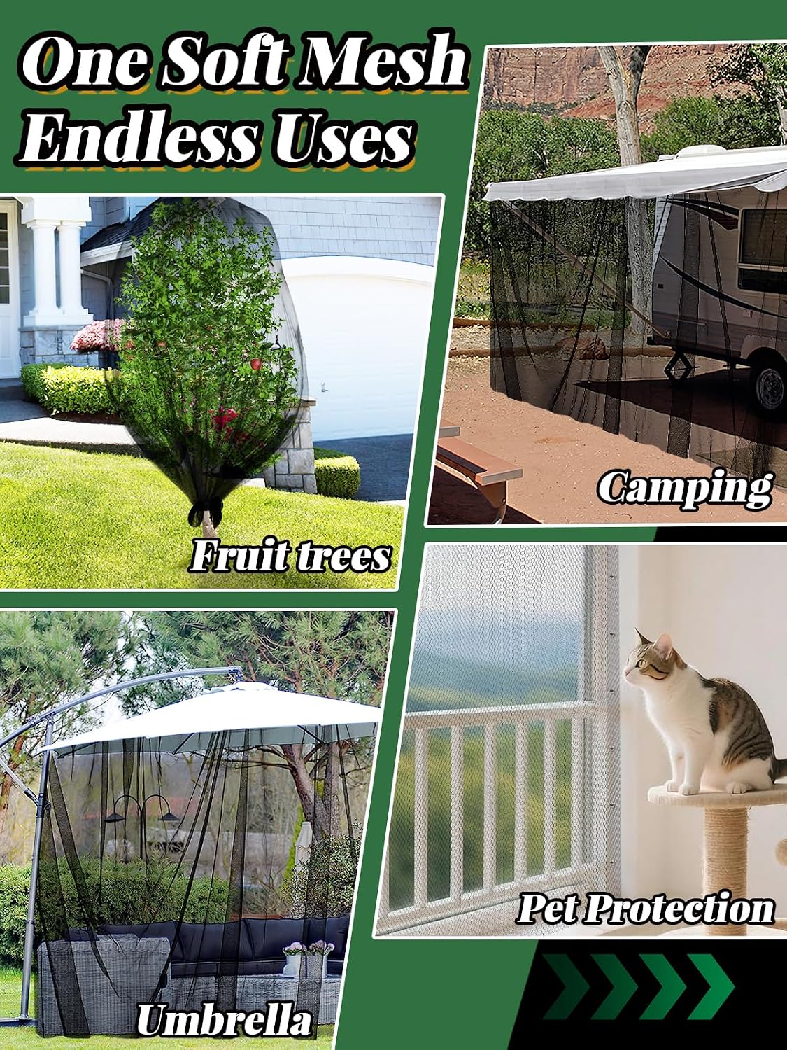 40x10ft Ultra-fine Mesh Mosquito Net, Patio Screen Netting, 1Pc Green