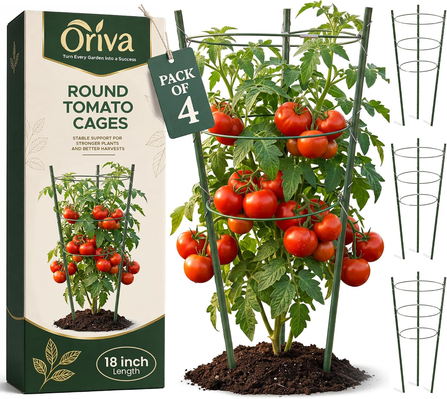 4 pcs 18" Round Tomato Cages for Garden - Metal Small Tomato Cages for Pots