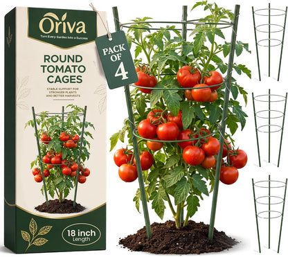 4 pcs 18" Round Tomato Cages for Garden - Metal Small Tomato Cages for Pots